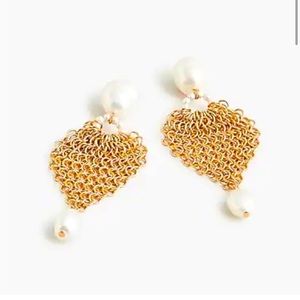 J.CREW Freshwater Pearl Chain Mesh Drop Earrings OS Pearl Gold Finish